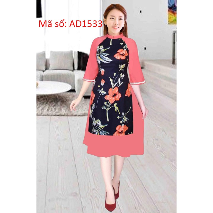 ⚡️ có big size 3XL ⚡️ AD1533 ÁO DÀI CÁCH TÂN GẤM HỌA TIẾT HOA TAY PHỐI MÀU LAI ĐÍNH REN HOA KÈM VÁY