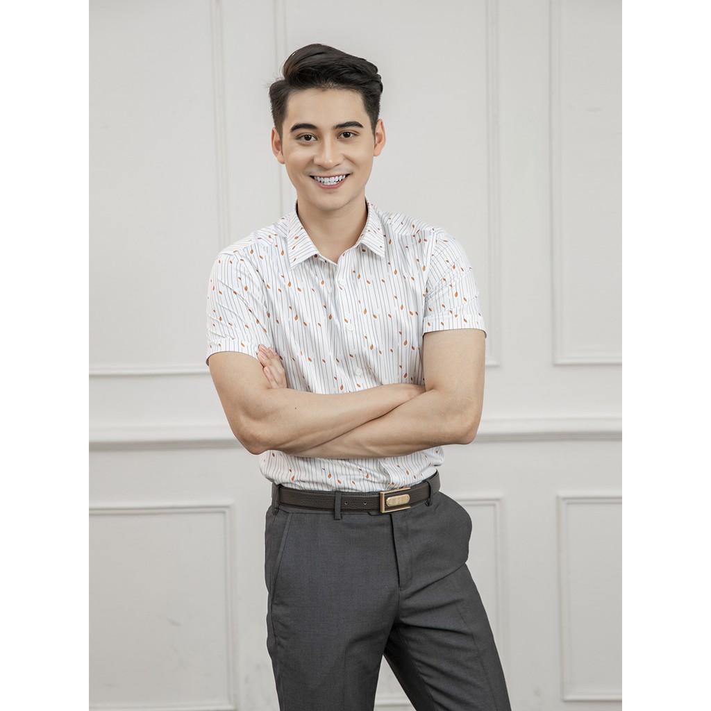Áo sơ mi nam ngắn tay ARISTINO họa tiết in lá độc đáo - ASS003S1