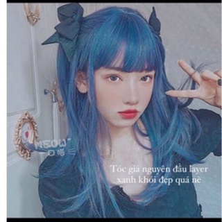Tóc giả nguyên đầu cúp layer xanh khói