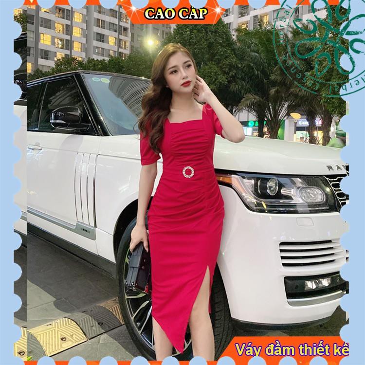 Đầm váy nữ body cao cấp sang chảnh dự tiệc, cổ vuông,chân xẻ tay lỡ màu trắng ,đỏ,đen Nancy A23 fmstyle saigon