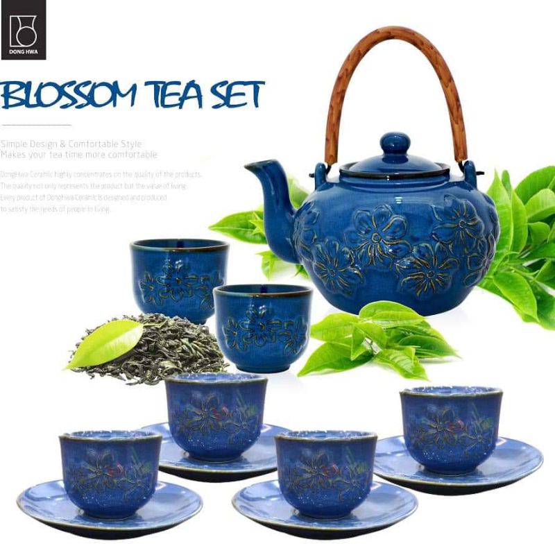 Blossom Tea Set - Bộ ấm trà hoa văn chạm nổi Dong Hwa Hàn Quốc TSETB06..