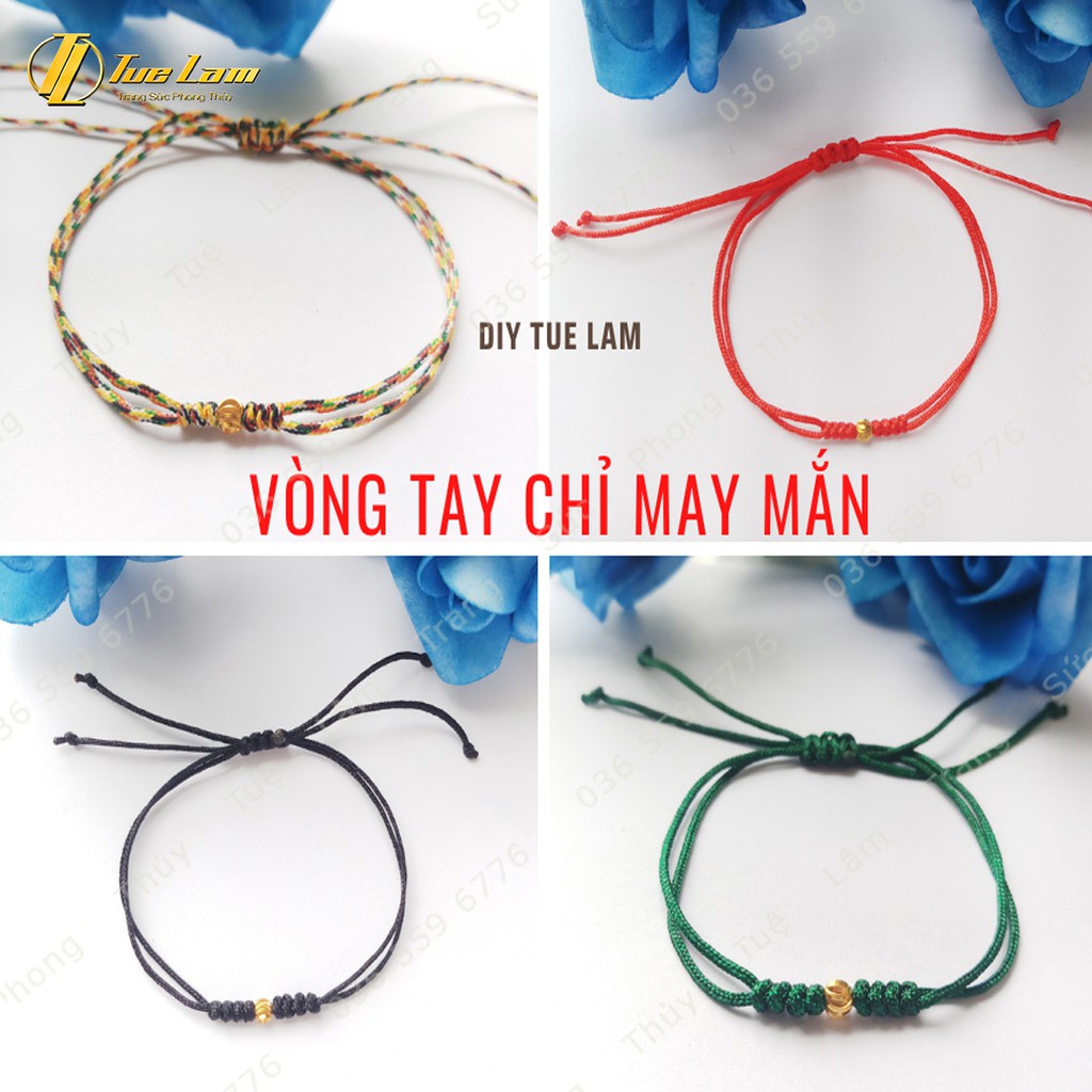 Vòng Tay Chỉ May Mắn Đủ Màu Bi Vàng Khía - DIY Tuệ Lâm