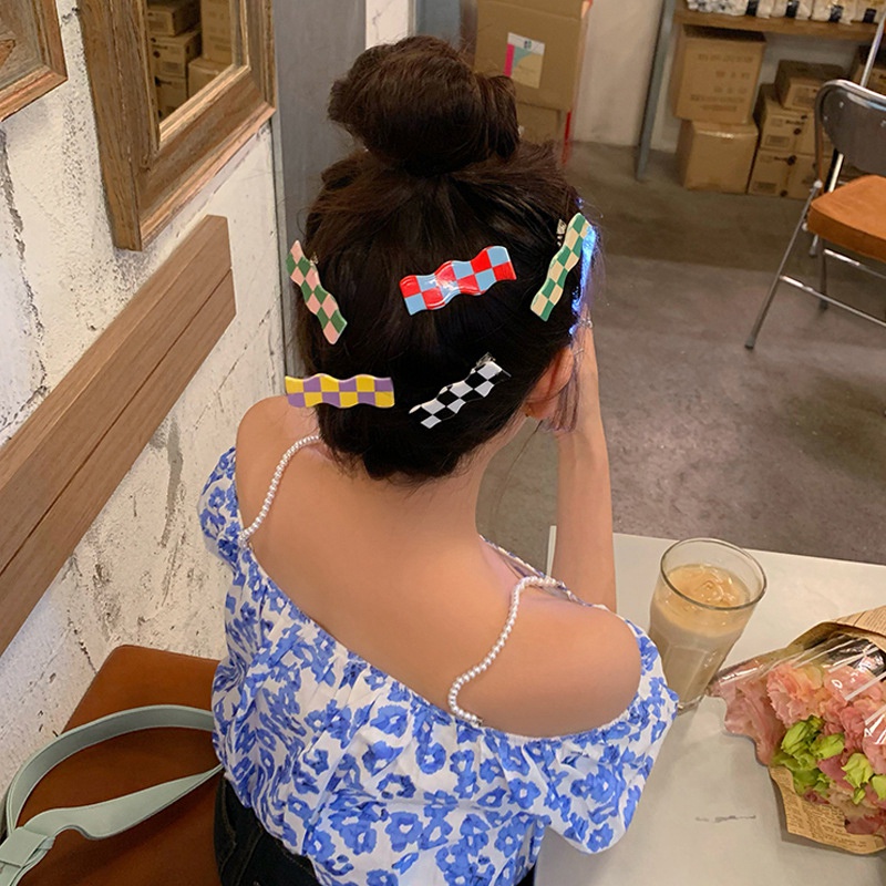 Kẹp Tóc Họa Tiết Caro Phong Cách Retro Thời Trang Cho Nữ