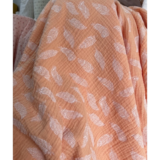 vải xô muslin lông vũ cam mềm mịn 2 lớp
