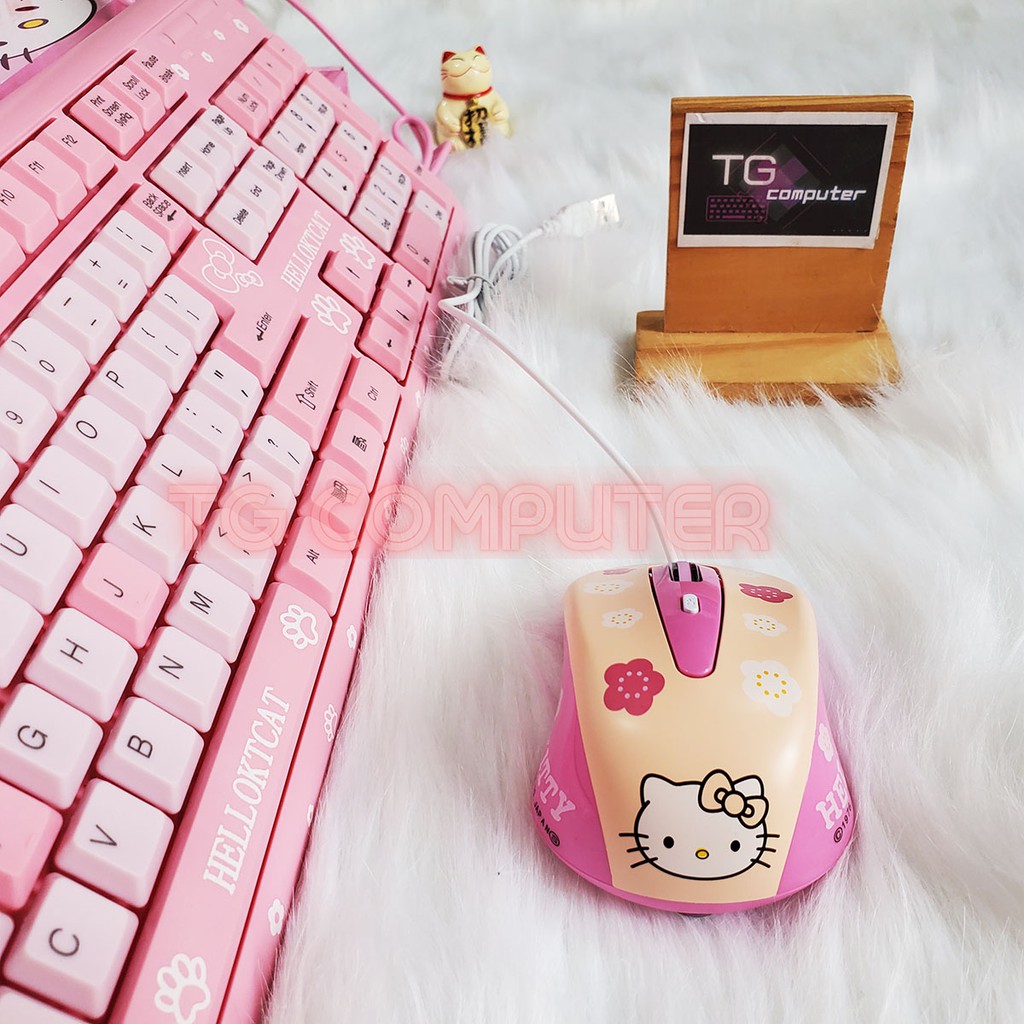 [GIÁ SỈ] Combo Bàn phím và chuột màu hồng cực đáng yêu - Bộ BÀN PHÍM CHUỘT HELLO KITTY