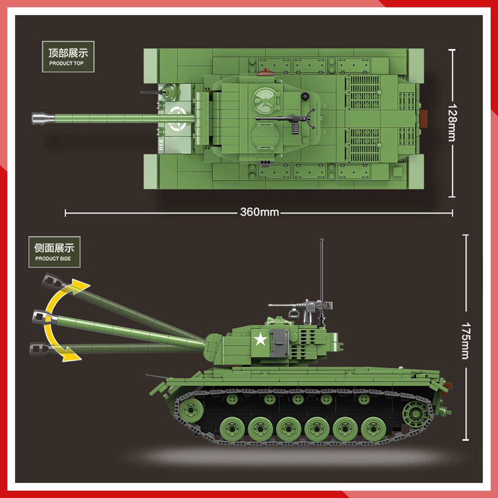 Lắp ghép Siêu tank  M26 Pershing đế quốc Mỹ - Đồ chơi Xếp hình Mô hình WW2 QuanGuan 100065