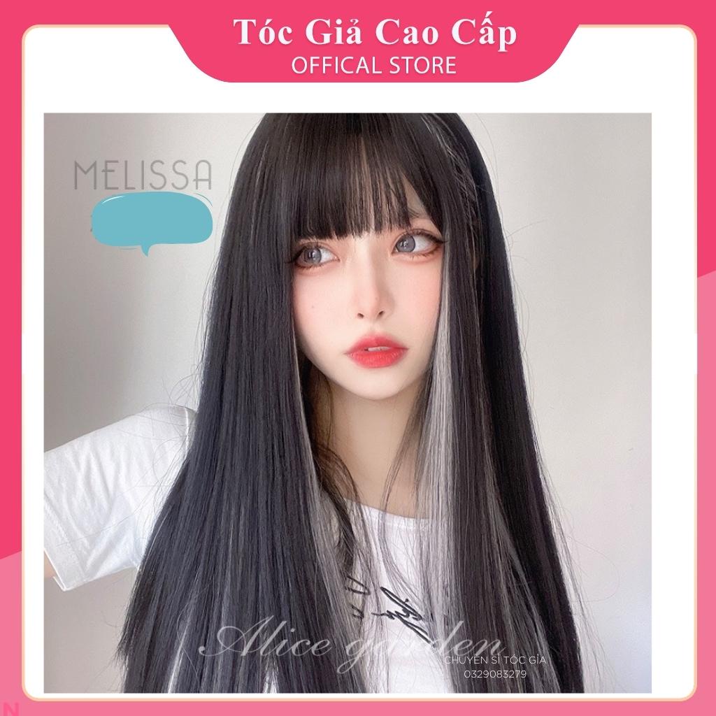 Tóc giả nữ nguyên đầu thẳng phối line xám, tặng kèm lưới trùm wig, 2104