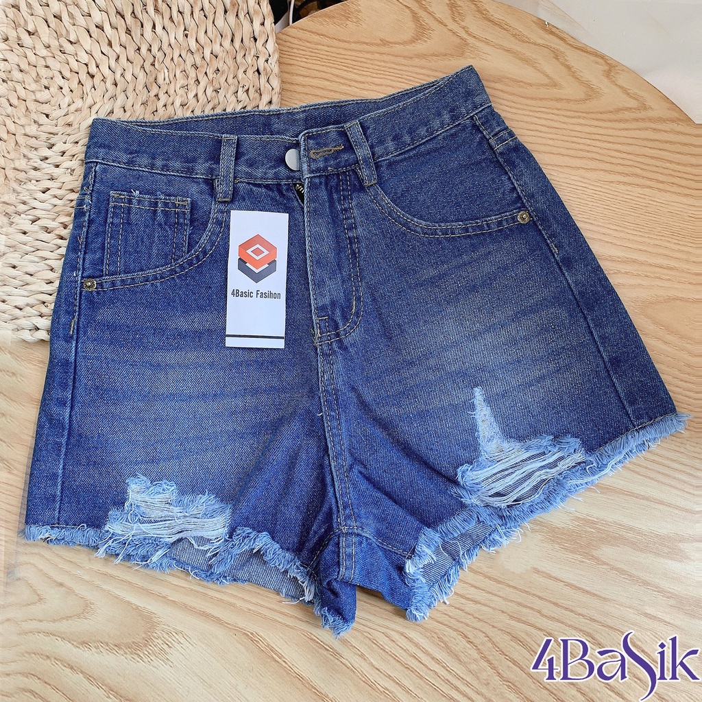 Quần short jeans nữ 4Basik, quần sọt đùi rách cạp cao tôn dáng - SJ09