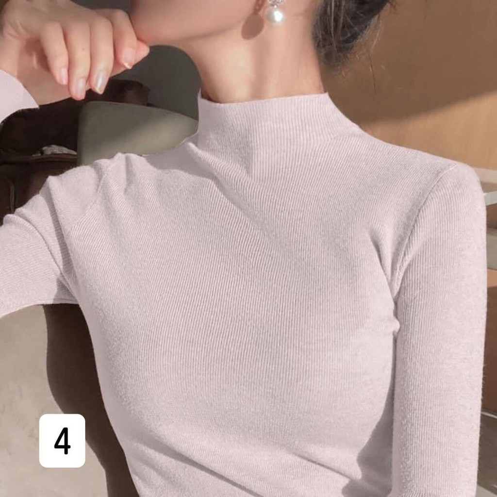 Áo body len tăm cổ 3 phân nữ - Thun tay dài dáng ôm, phông trơn sweater kiểu dáng hàn quốc SIÊU ĐẸP | BigBuy360 - bigbuy360.vn