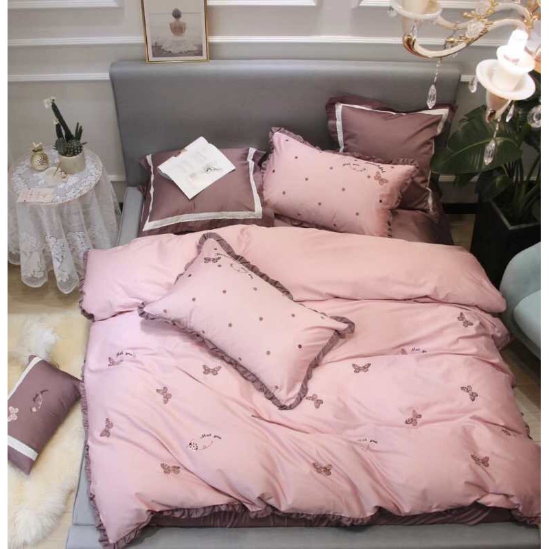 Set chăn ga gối lụa purple butterfly cao cấp 6 món (có vidieo)