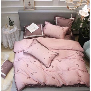 Set chăn ga gối lụa purple butterfly cao cấp 6 món