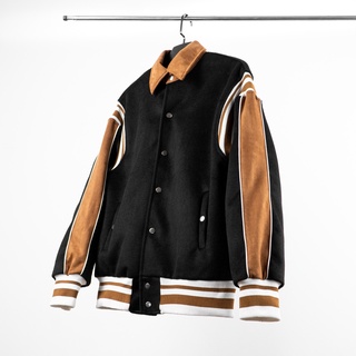 Áo khoác bomber varsity phối da lộn nâu Cowboy MSW town, áo jacket bóng chày nam nữ unisex