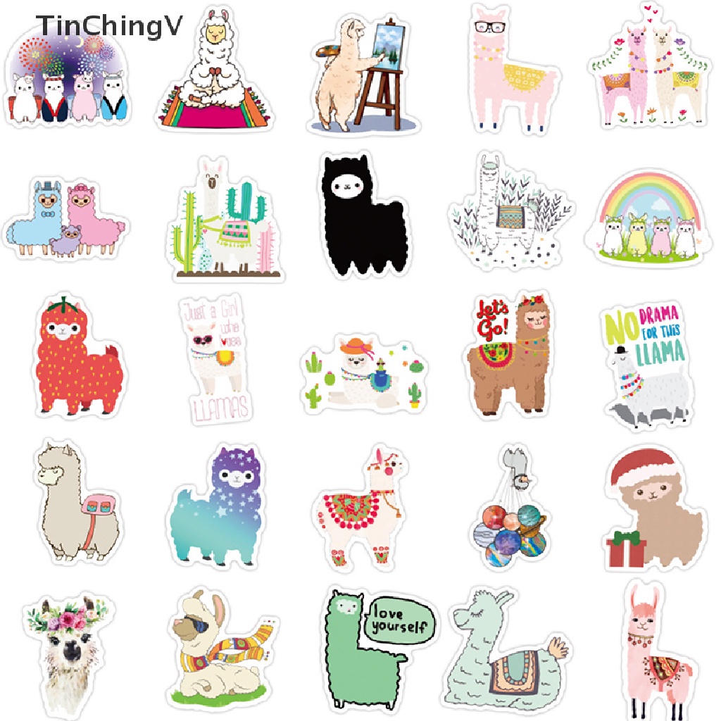Bộ 50 Miếng Dán Hình Lạc Đà Alpaca Hoạt Hình Dễ Thương