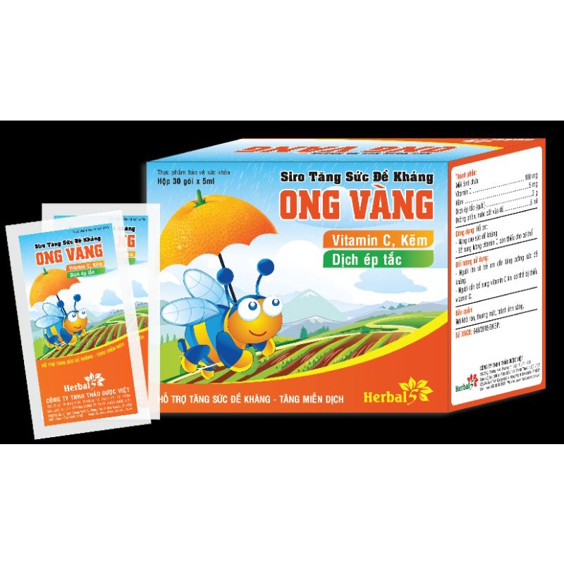 Siro tăng sức đề kháng Ong Vàng (Hộp 30 gói x 5ml) Hỗ trợ tăng sức đề kháng-miễn dịch