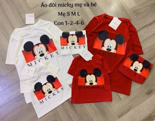 Áo đôi mẹ con mickey mặt vàng 2 màu đỏ/trắng