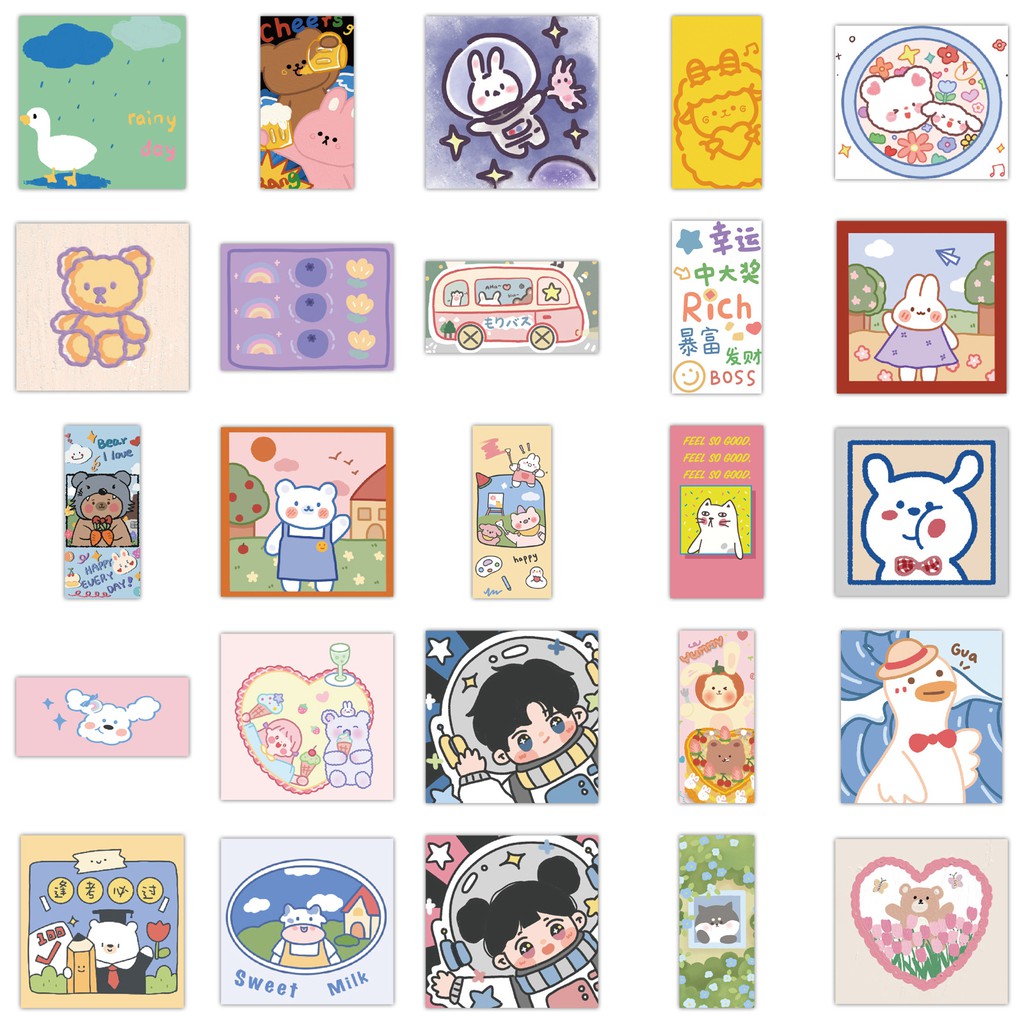 Sticker dán mũ bảo hiểm chống nước, hình dán laptop, điện thoại sét 50 miếng họa tiết cute
