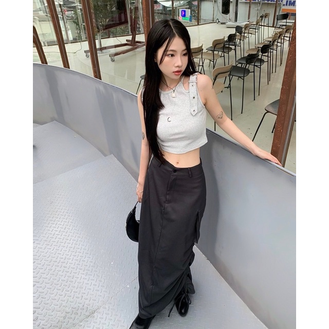 [Hình thật độc quyền THESIX.VN] Chân váy midi cargo dây rút 2 bên