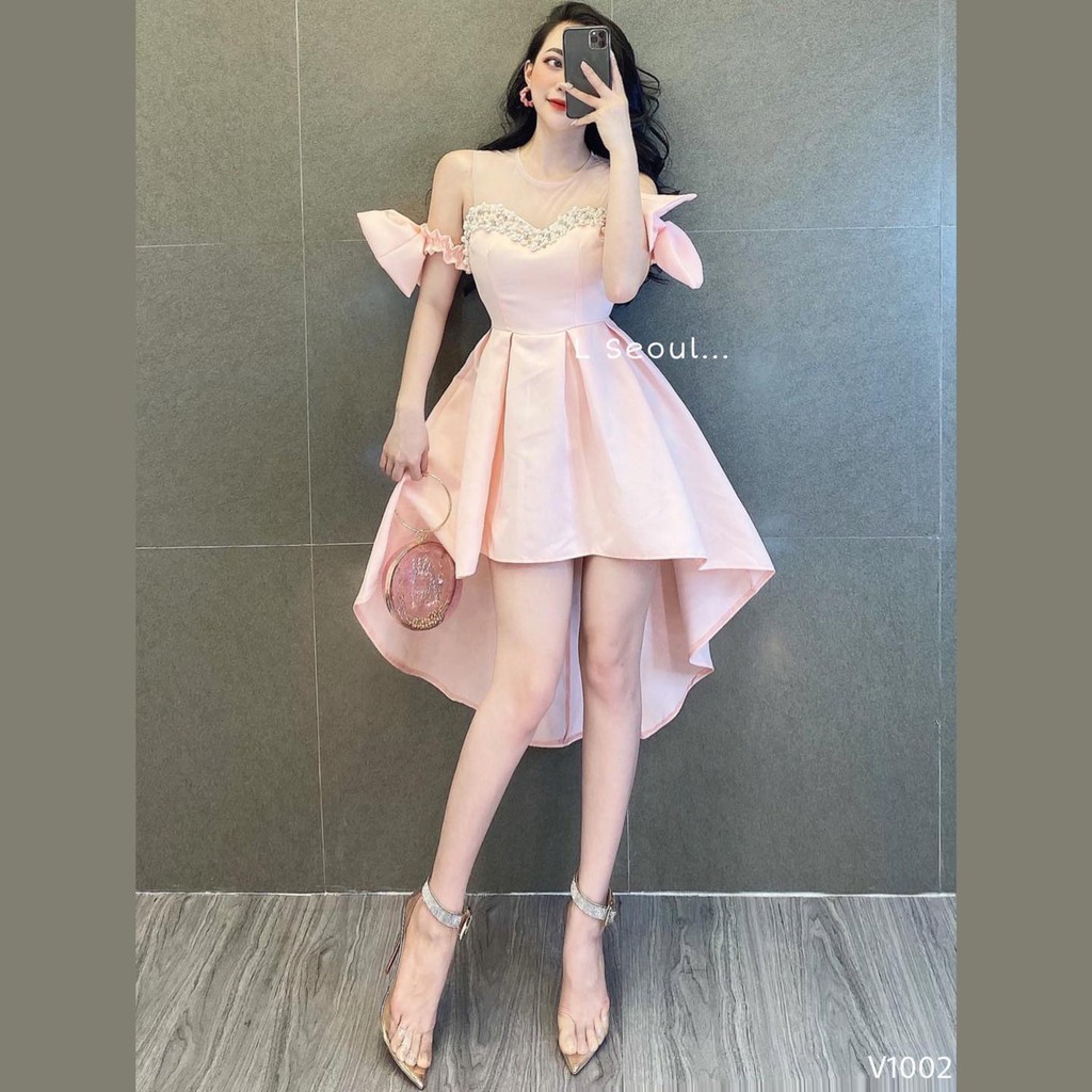 Đầm Công Chúa Xòe Cúp Viền Đá LSEOUL V1002 Ngọt Ngào Nữ Tính