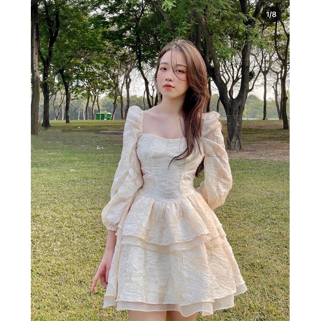 Đầm ren phối voan tầng thiên nga