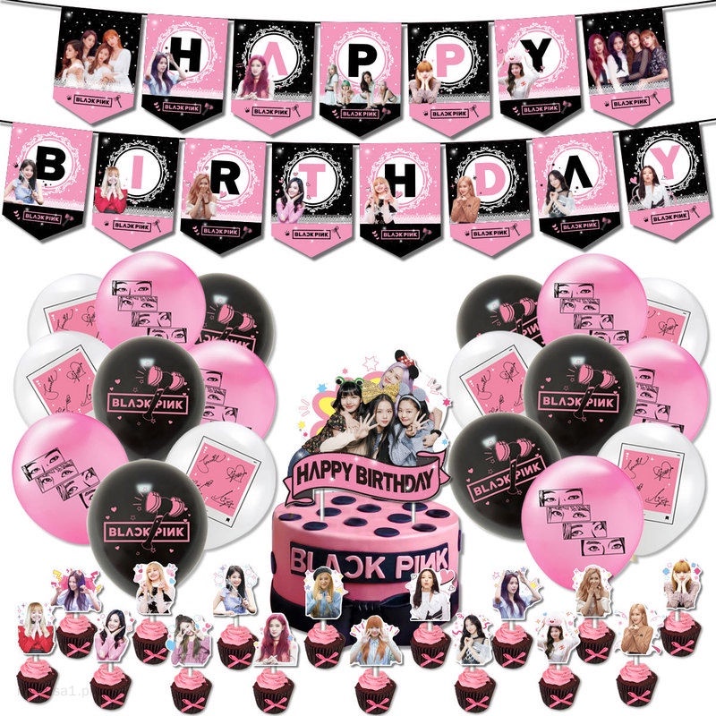 Bộ Bong Bóng Trang Trí Bánh Kem Sinh Nhật Chủ Đề Blackpink