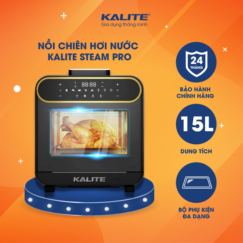 [Mã ELMALL1TR giảm 5% đơn 3TR] Nồi chiên hơi nước Kalite Steam Pro dung tích 15L chiên hấp không dầu đa năng