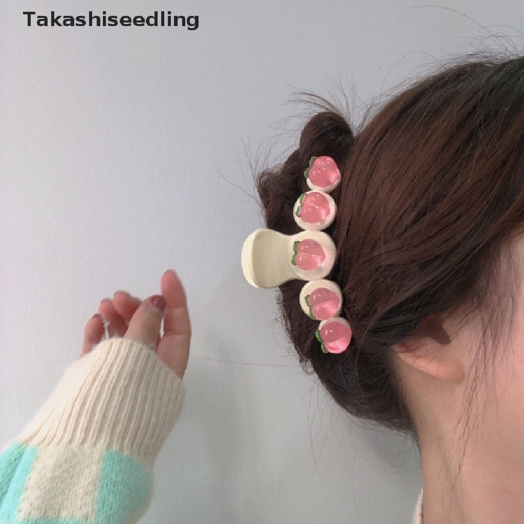 Kẹp tóc càng cua acrylic trang trí quả đào/ hoa hồng phong cách ngọt ngào