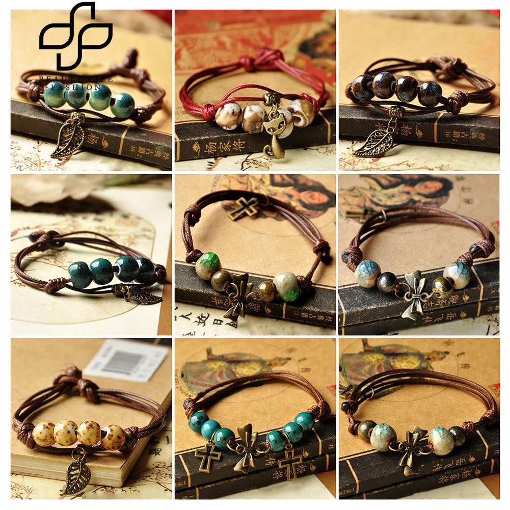 Vòng đeo tay xâu hạt gốm xinh xắn và vintage cho cả nam và nữ