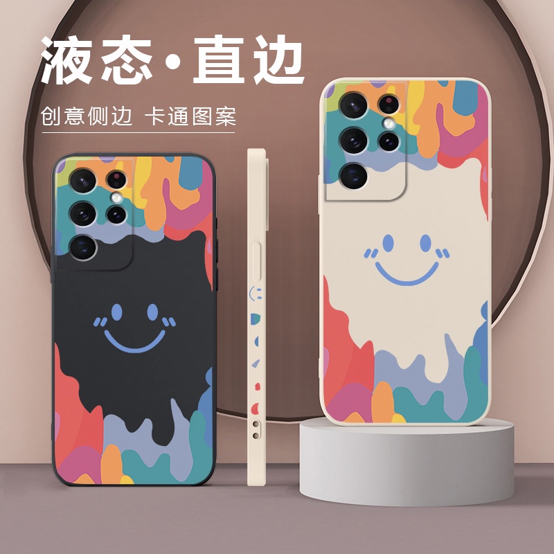 Ốp Điện Thoại Samsung S22 Ultra / S21 Ultra / Note20Ultra Silicon Mềm Hình Mặt Cười Có Dây Đeo Cho