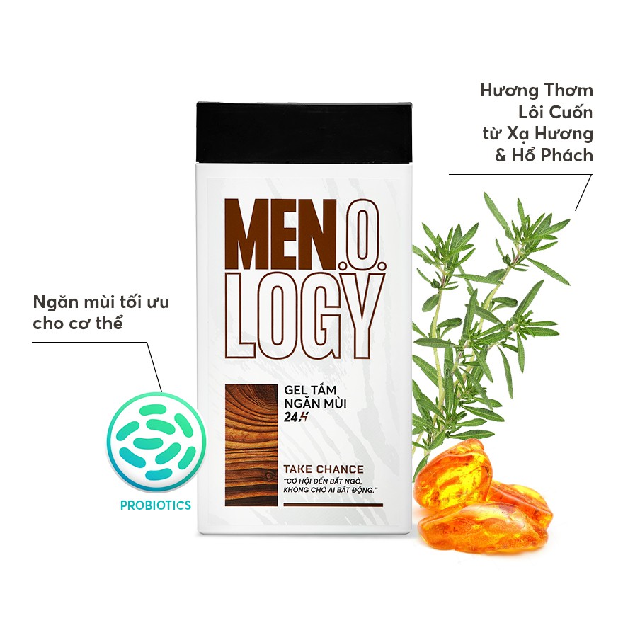 Gel Tắm Men.o.logy Take Chance Ngăn Mùi 24H Hương Xạ Hương và Hổ Phách 350ml