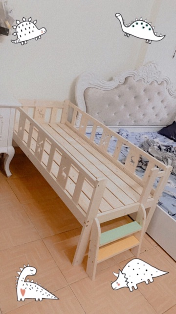 Giường Trẻ Em Gỗ Thông Cao Cấp Quây 4 mặt có thang | BigBuy360 - bigbuy360.vn