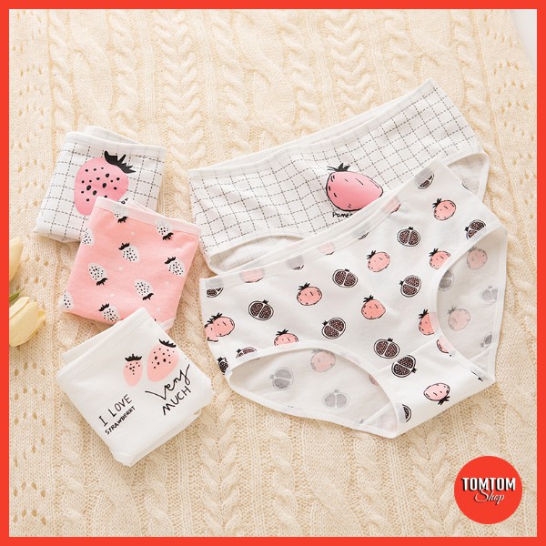Combo 4 quần lót nữ cotton trái dâu caro