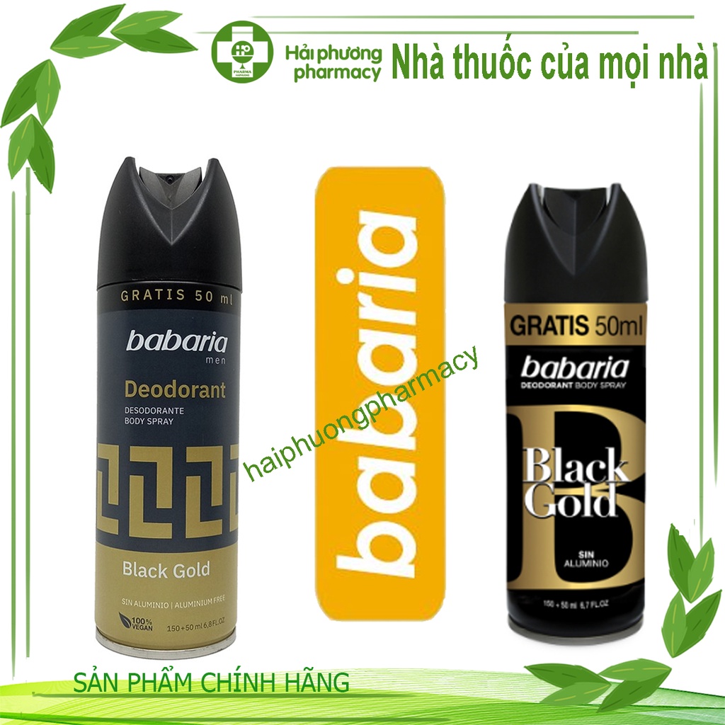 Xịt khử mùi cơ thể babaria Black Gold 200ml giúp ngăn mùi hiệu quả, mang lại sự tự tin cho các bạn nam