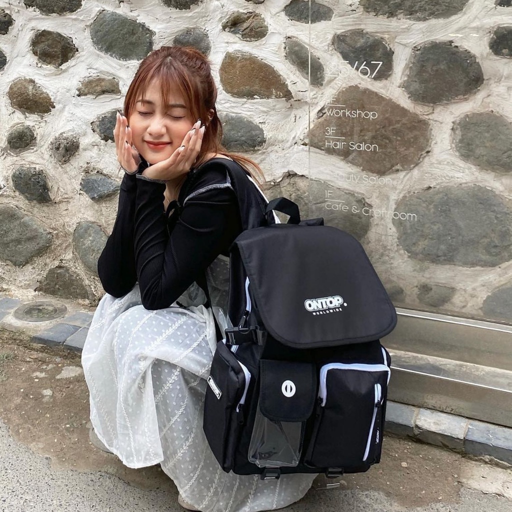 Balo nam đi học đen, nắp gập vải canvas local brand ONTOP - RENEW Backpack I O-P024