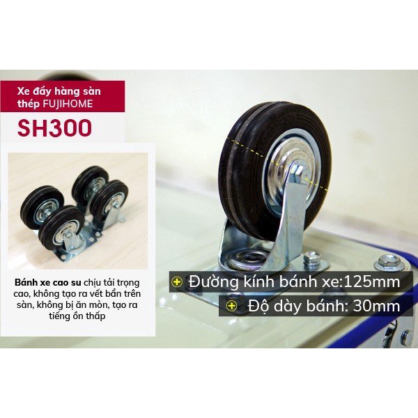 Xe đẩy hàng 4 bánh gấp gọn 150kg-300kg nhập khẩu CN Nhật Bản FUJIHOME- xe kéo xếp hàng sàn sắt giá rẻ bảo hành 12 tháng