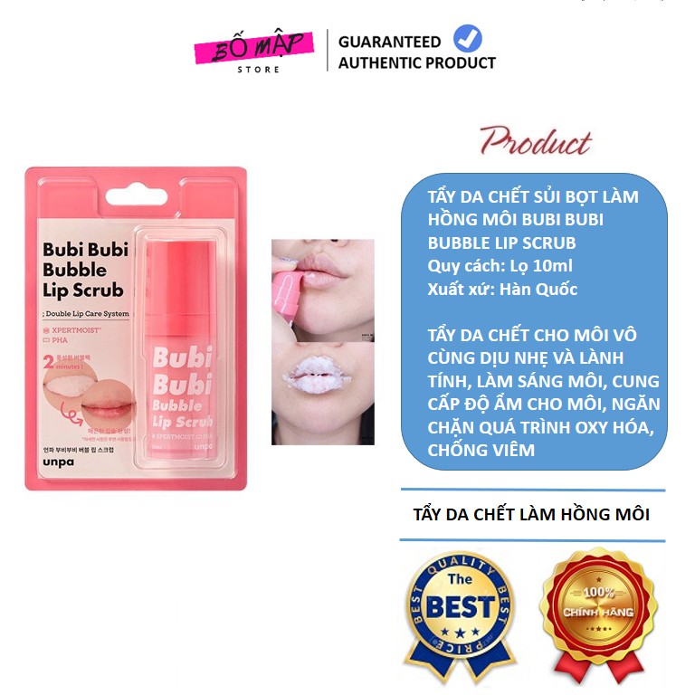 [SALE] [CAM KẾT 100% CHÍNH HÃNG] Tẩy Da Chết Môi Unpa Bubi Bubi Bubble Lip Scrub Hàn Quốc 10ml