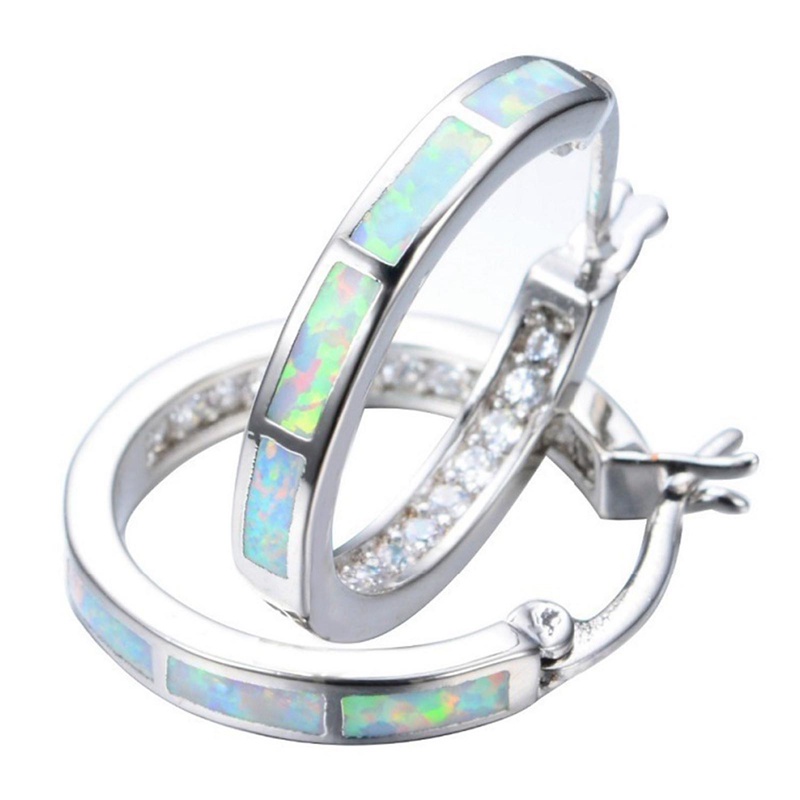 Đôi Khuyên Tai Tròn Đính Đá Opal Nhiều Màu Sắc Thời Trang Cho Nữ