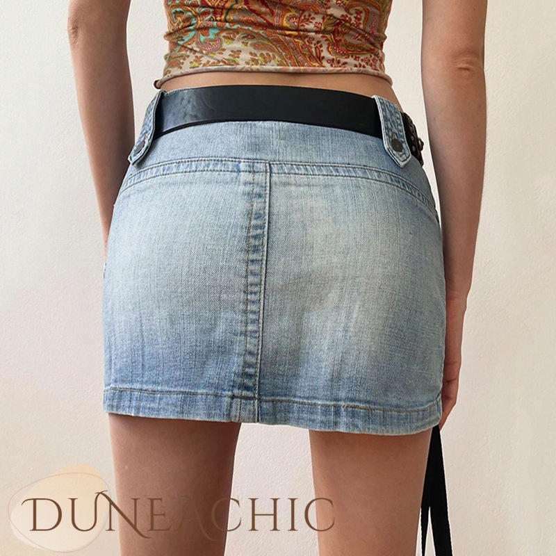 DUNEA Chân váy jean Nữ Lưng Cao Thời Trang