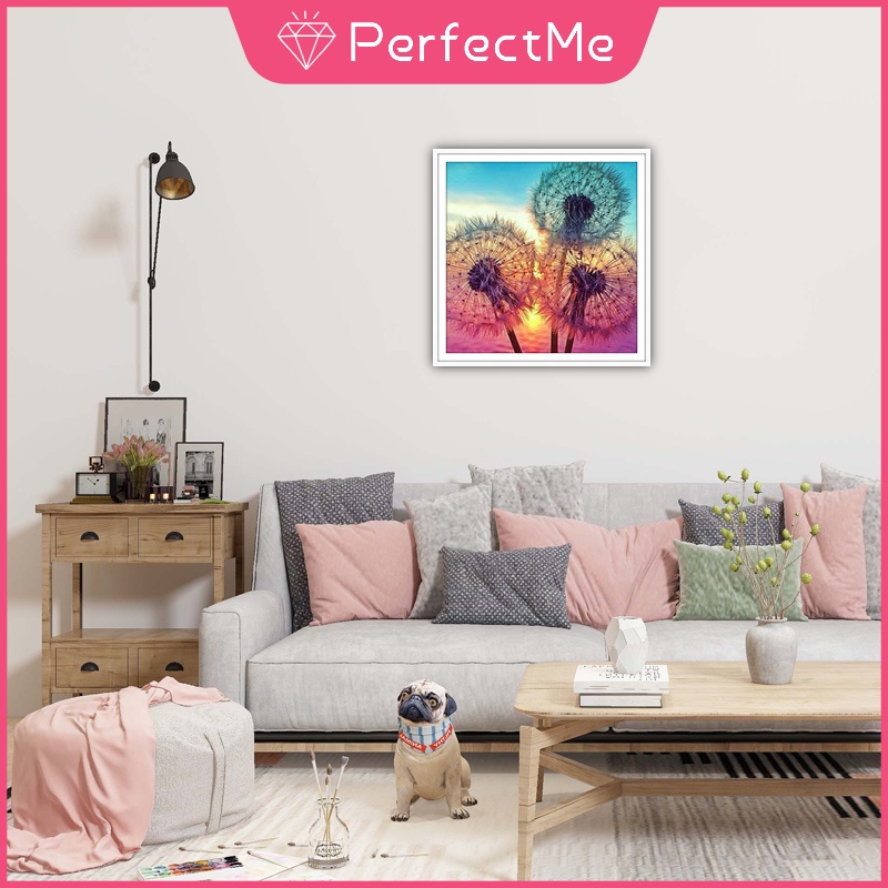 Bộ tranh đính đá 5D họa tiết hoàng hôn và hoa bồ công anh độc đáo DIY dùng trang trí nhà cửa