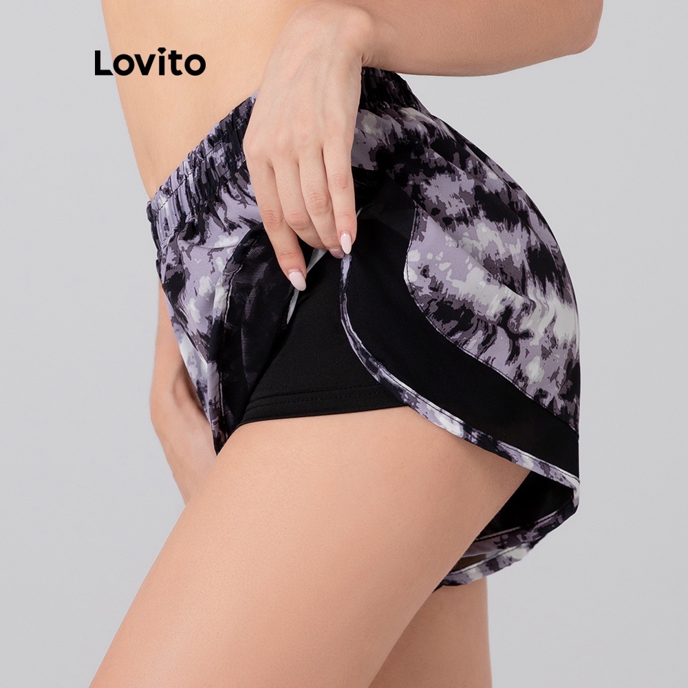 Quần đùi Lovito phong cách thể thao phối lưới L05059 (nhiều màu sắc)