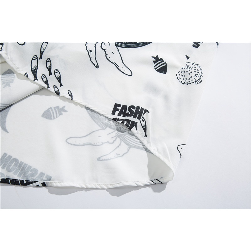 Short Sleeve Shirt With Cartoon Shark Print Korean Style Summer Fashion For Men 2022