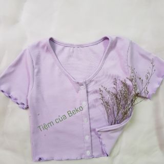 Áo croptop tím nút dọc  ( Vải form đẹp, ảnh shop chụp )