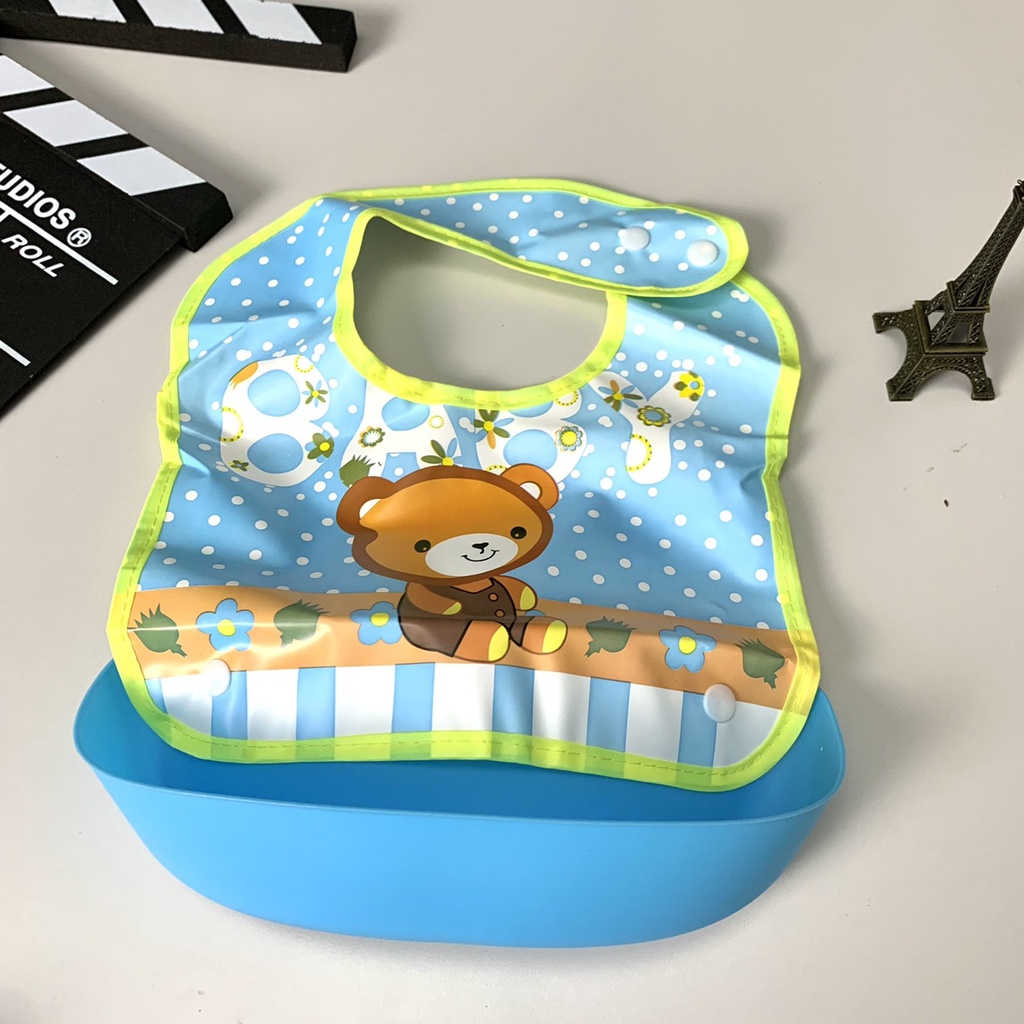 Yếm ăn dặm cho bé, Yếm Ăn Dặm Chống Thấm Có Máng Hứng Cho Bé (Tháo Dời)