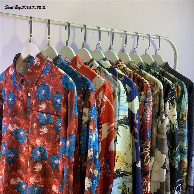 😎 Áo sơ mi lanh nam 😎 Áo sơ mi nam Áo sơ mi nam rộng rãi ❥Thái Như lan Cảng gió cổ điển retro sơn dầu hoa nam và nữ bkpp cùng tay áo dài 痞 痞 外 外 外 外 外 外✾