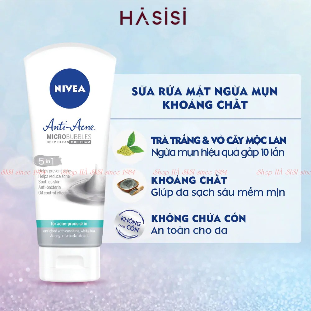 Sửa Rữa Mặt Khoáng Chất Giúp Ngừa Mụn NIVEA ANTI-ACNE MICRO BUBBLES DEEP CLEAN MUD FOAM  100g