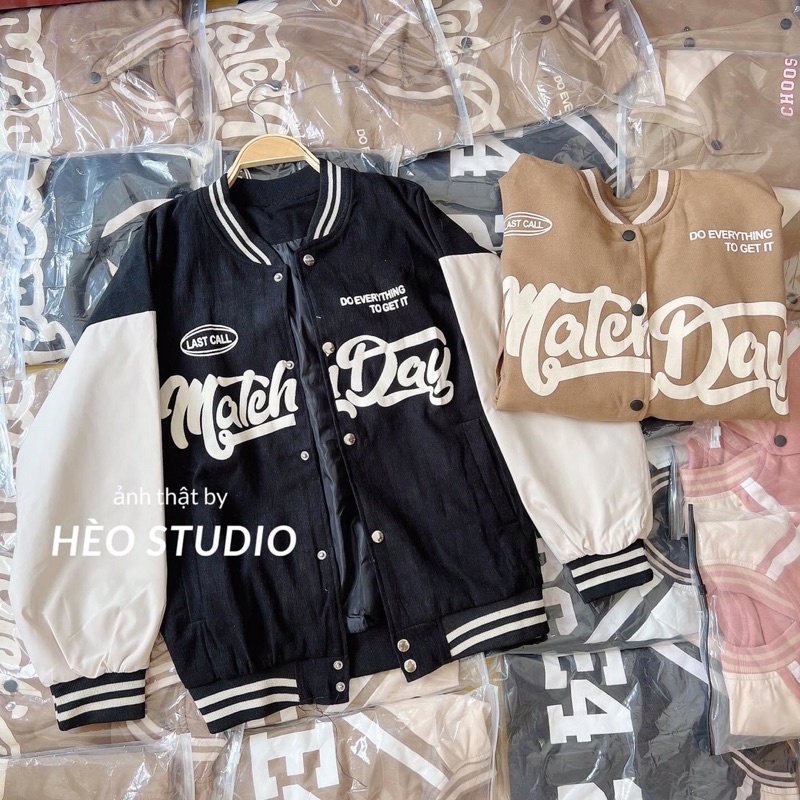 Áo khoác bóng chày bomber kaki da lộn 2 lớp in chữ unisex ulzzang nam nữ