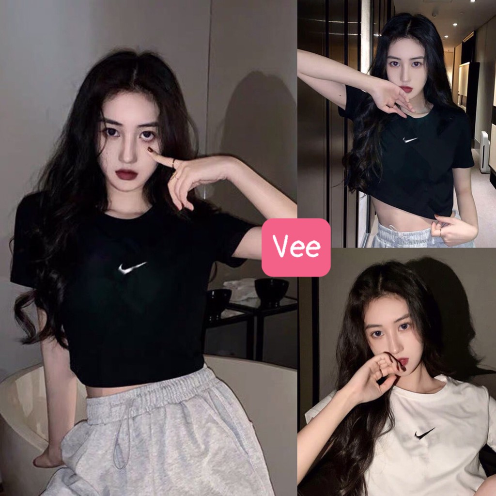 Áo thun tay lỡ dáng croptop NI vảy form rộng unisex thời trang nữ/ Áo crt cộc tay dáng ngắn phong cách ulzzang