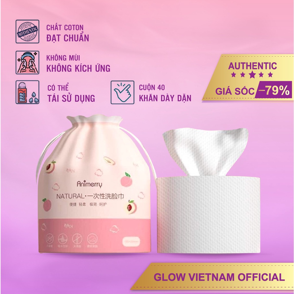 1 cuộn 40 khăn mặt khô dùng tẩy trang Animerry- giấy lau mặt cotton dùng 1 lần - Glow Vetnam