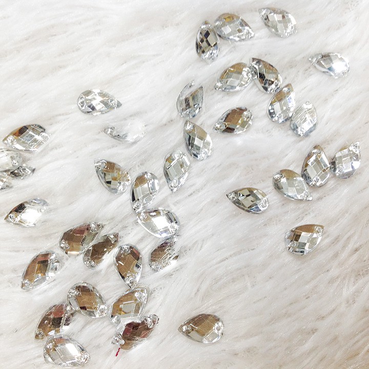 Hạt đá 3d kết áo dài váy đầm hình giọt nước lấp lánh ánh bạc size 1cm