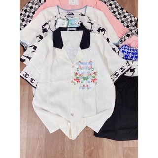 Bộ pijama lụa mango hàng Chin's tay cộc quần đùi