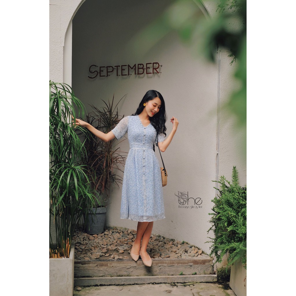 Mary Dress - Đầm hoa sơ mi tay ngắn xếp ly eo SDX54 | BigBuy360 - bigbuy360.vn